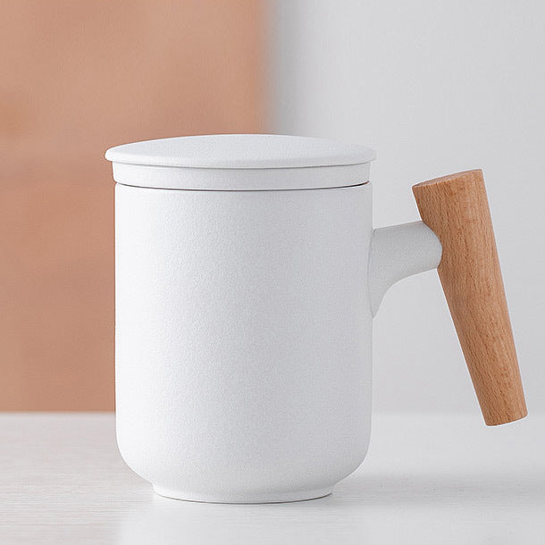 Textured Glass Mug with Wooden Handle