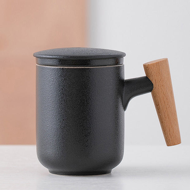 Ceramic Frosted Diffuser Mug With Wooden Handle