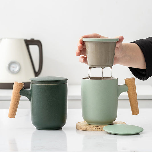 Ceramic Frosted Diffuser Mug With Wooden Handle